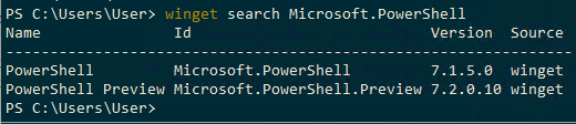 winget search Microsoft.PowerShell