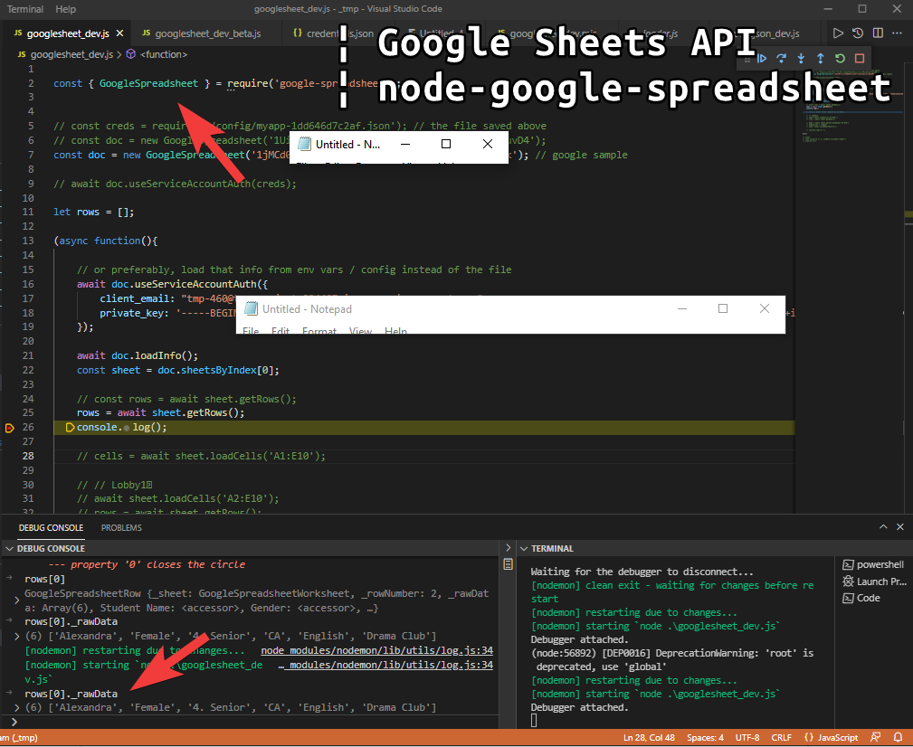 google sheets apiのnode-google-spreadsheetを使う