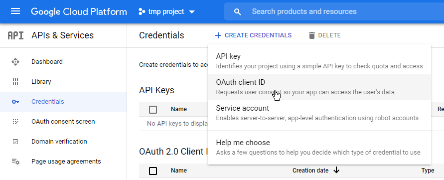 OAuthをnode.jsで使用するためのクライアントID、APIキーのjsonファイルを生成する